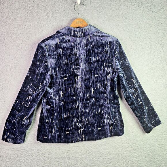 Donna Degnan Textured Woven Blazer Navy Black One Button Size 10 - Picture 2 of 16